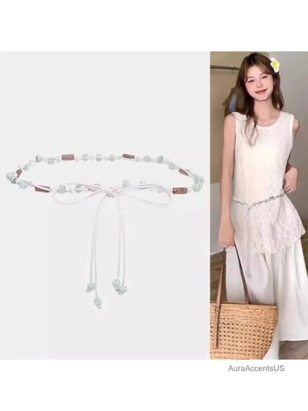 Handcrafted Boho Braided Waist Chain Belt with Shell Flowers and Tassels, Woven